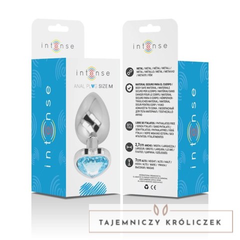 Intense Metalowy Korek Anatomiczny M Niebieskie Serce 8 cm INTENSE