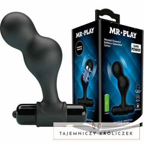 MR PLAY Czarny silikonowy wibrator analny 10 trybow, kompaktowy MR PLAY