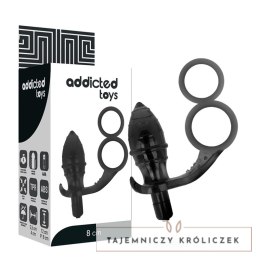 Addicted Toys - Korek analny z podwojnym pierścieniem i wibracją, czarny, 12 cm ADDICTED