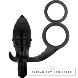 Addicted Toys - Korek analny z podwojnym pierścieniem i wibracją, czarny, 12 cm ADDICTED