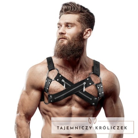 Fetish Submissive Attitude Bulldog - uprząż neoprenowa z zamkami, regulowana, czarna FETISH SUBMISSIVE