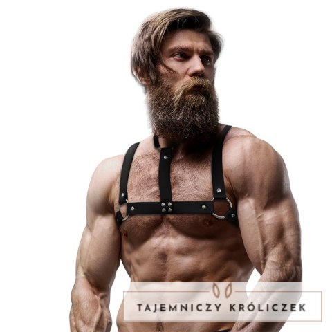 Fetish Submissive Attitude - Uprząż na klatkę piersiową z eko-skory, regulowana, z naszyjnikiem FETISH SUBMISSIVE