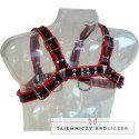 Fetish Submissive Body Harness skorzany czarno-czerwony, uniwersalny LEATHER BODY