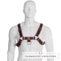 Fetish Submissive Body Harness skorzany czarno-czerwony, uniwersalny LEATHER BODY