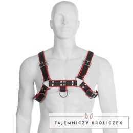 Fetish Submissive Body Harness skorzany czarno-czerwony, uniwersalny LEATHER BODY