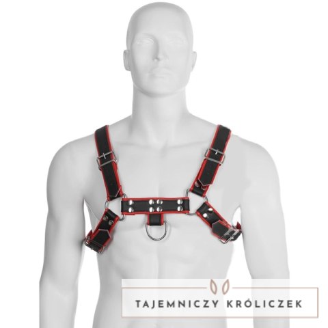 Fetish Submissive Body Harness skorzany czarno-czerwony, uniwersalny LEATHER BODY