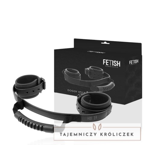 Fetish Submissive Kajdanki neoprenowe z uchwytem, regulowane, czarne FETISH SUBMISSIVE