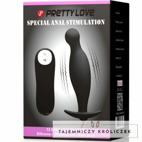 Pretty Love Plug Wibracyjny 12 Trybow Czarny Silikonowy Pilot PRETTY LOVE