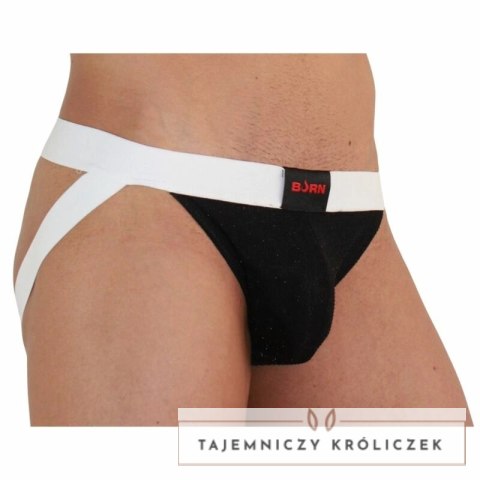 BURN Jock 004 Czarny/Biały L - błyszczący pas biodrowy, wygodny BURN