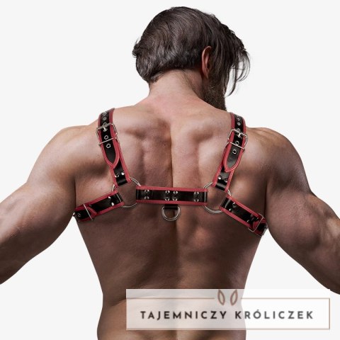 Fetish Submissive Attitude Uprząż męska na klatkę piersiową czarno-czerwona, eco-skora FETISH SUBMISSIVE