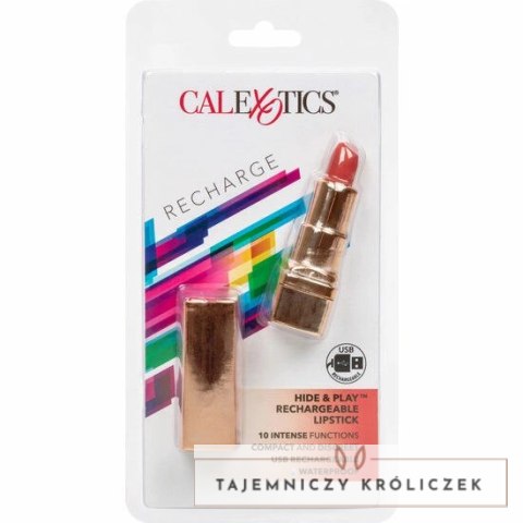 CalExotics Hide & Play Ładowana Szminka Czerwona - Mini Masażer USB 7,5 cm CALEXOTICS