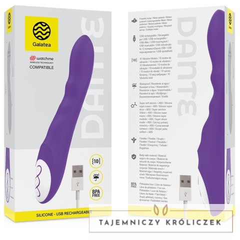 Galatea Dante Lilac - Wibrator silikonowy, 10 trybow, Watchme, 21 cm GALATEA