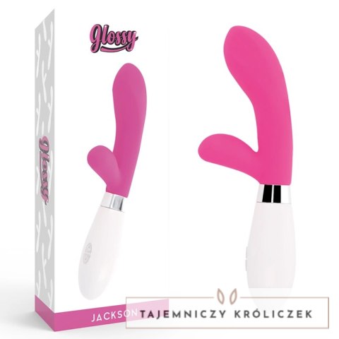 Glossy Jackson silikonowy masażer krolik 10 trybow, rożowy, 12 cm GLOSSY