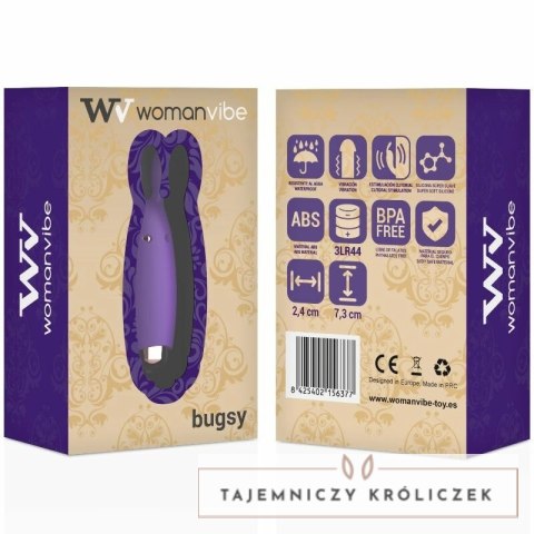Womanvibe Bugsy silikonowy stymulator typu krolik, mini, fioletowy WOMANVIBE