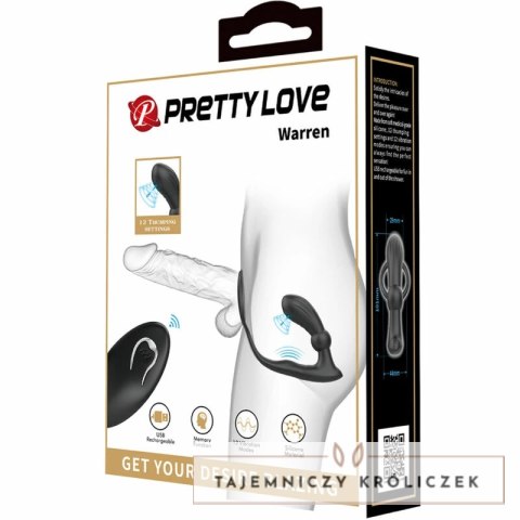 Pretty Love Warren czarny zestaw: pierścień intymny z aplikatorem i pilot PRETTY LOVE