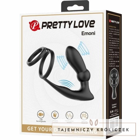 Pretty Love Emoni - Pierścień z systemem anatomicznym i 12 trybami pracy, czarny PRETTY LOVE
