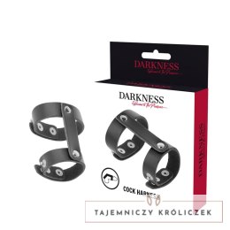 Darkness - Skorzany regulowany pierścień intymny z dwoma obręczami DARKNESS