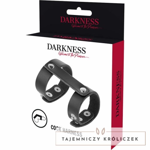 Darkness - Skorzany regulowany pierścień intymny z dwoma obręczami DARKNESS