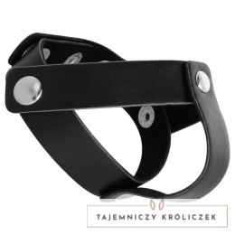 Darkness skorzany pierścień regulowany z metalowymi detalami uniwersalny DARKNESS