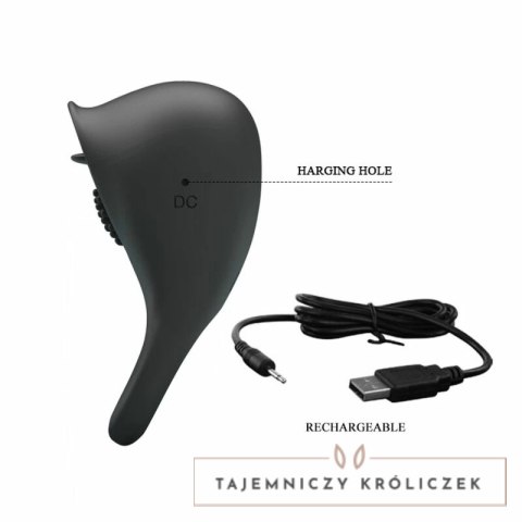 Pretty Love Licking Ring - silikonowy pierścień wibrujący USB czarny PRETTY LOVE