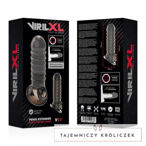 VirilXL V15 Czarny - Nakładka Powiększająca, Teksturowana, TPE, 13,5 cm VIRILXL