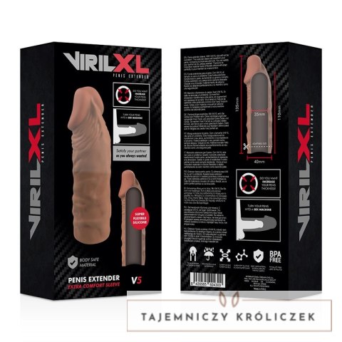 VirilXL V5 - nakładka silikonowa, brązowa, do wydłużania i pogrubiania VIRILXL