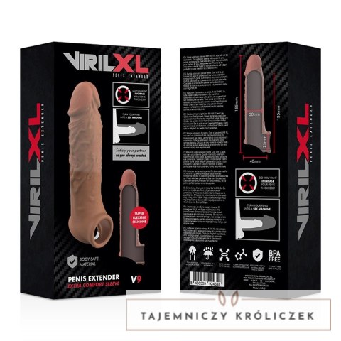 VirilXL V9 brązowy rękaw silikonowy do zwiększania obwodu 13,5 cm VIRILXL