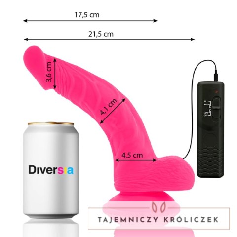 Diversia Wibrujący Model Elastyczny Rożowy 21,5 cm - Przyssawka, Pilot DIVERSIA