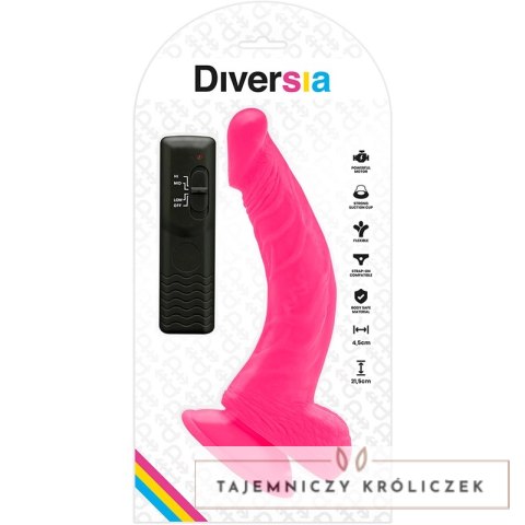 Diversia Wibrujący Model Elastyczny Rożowy 21,5 cm - Przyssawka, Pilot DIVERSIA