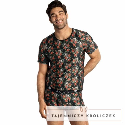 ANAIS MEN T-shirt POWER L - modny nadruk roże i czaszki, elastyczny ANAIS MEN