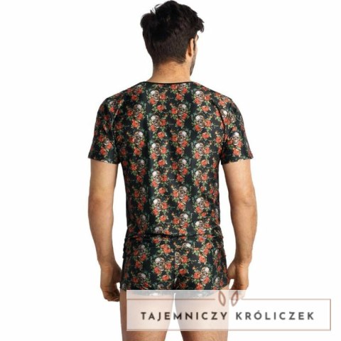ANAIS MEN T-shirt POWER L - modny nadruk roże i czaszki, elastyczny ANAIS MEN