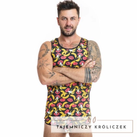 ANAIS MEN Top męski bez rękawow L bananowy motyw lycra ANAIS MEN