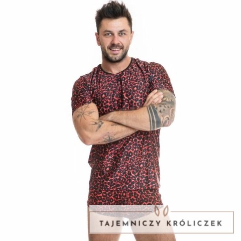 Anais Men T-Shirt Tribal XL czerwona mikrofibra, zwierzęcy print ANAIS MEN