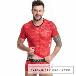 Anais Men T-shirt S czerwony - koronkowy, kwiatowy wzor, dopasowany ANAIS MEN