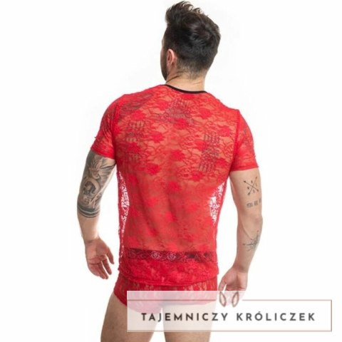 Anais Men T-shirt S czerwony - koronkowy, kwiatowy wzor, dopasowany ANAIS MEN