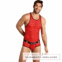 Anais Men Top XL Czerwony Koronkowy Bez Rękawow Kwiatowy Wzor ANAIS MEN