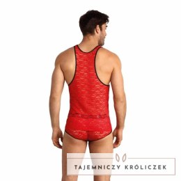 Anais Men Top XL Czerwony Koronkowy Bez Rękawow Kwiatowy Wzor ANAIS MEN