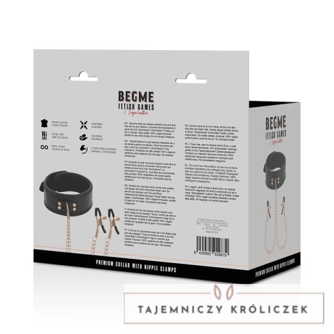 BEGME Black Edition kołnierz z neoprenu z łańcuszkiem i zaciskami, regulowany BEGME