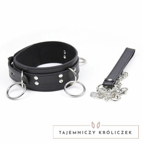 OHMAMA Fetish - Naszyjnik z 3 pierścieniami, skorzany, regulowany OHMAMA