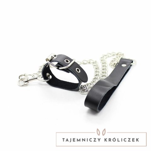 OHMAMA Fetish - Skorzany kołnierz z metalowym łańcuchem, regulowany pasek OHMAMA