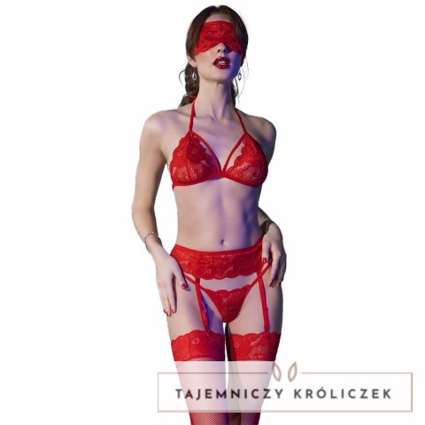 Chilirose CR 4467 komplet bielizny 4-częściowy czerwony S/M z ozdobami CHILIROSE