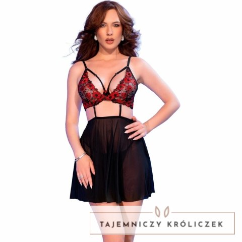 Chilirose CR 4869 Koszulka Babydoll Czarna z Czerwoną Koronką XL CHILIROSE