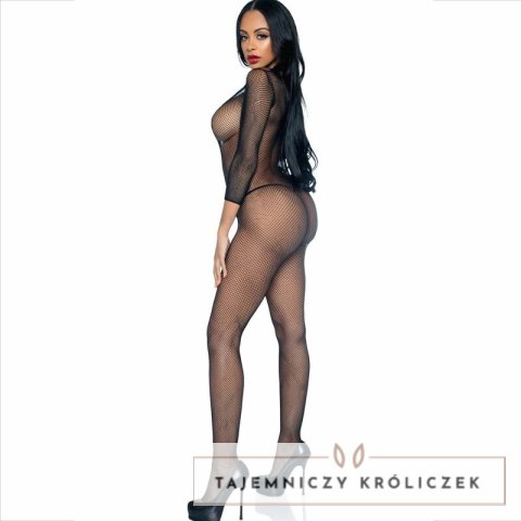 Leg Avenue Bodystocking Front V siateczka czarna długi rękaw One Size LEG AVENUE