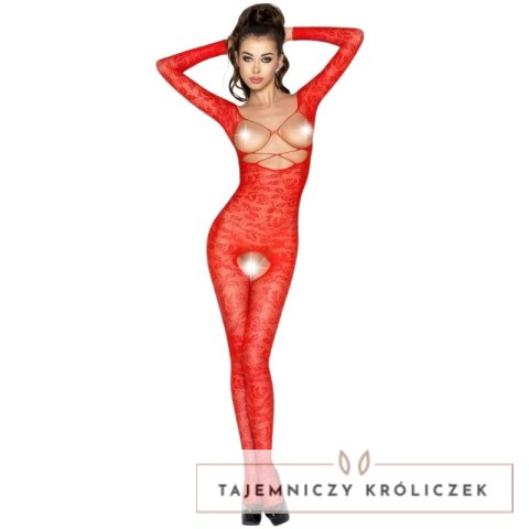 Passion BS031 Czerwone Bodystocking z Haftem, Jeden Rozmiar Passion
