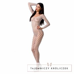 Passion BS077 Bodystocking biały, kabaretka, jeden rozmiar Passion