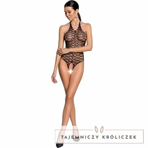 Passion BS087 Bodystocking czarna koronka, siateczka, elastyczna, uniwersalny Passion