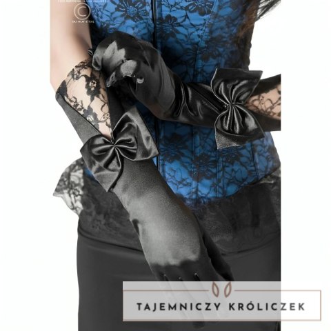 Chilirose CR 3252 Eleganckie Rękawiczki Satynowe z Koronką Czarne CHILIROSE