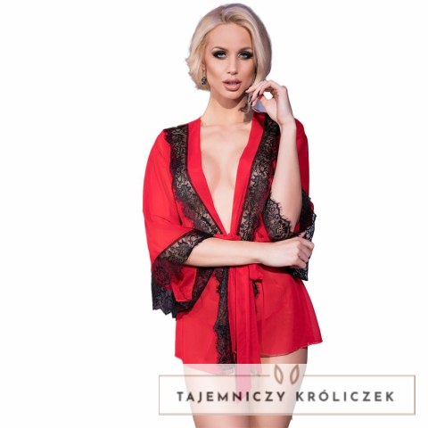 Chilirose CR 4113 Szlafrok z Koronką Czerwony L/XL Tulle Kimono CHILIROSE
