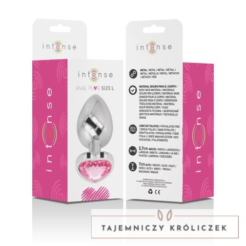 Intense Metalowy Korek Anatomiczny L Rożowe Serce 9cm x 4cm INTENSE