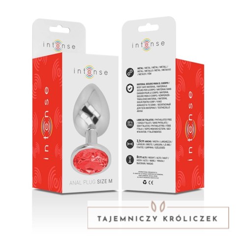 Intense Metalowy Korek z Czerwonym Kryształem Rozmiar M 8cm 3,3cm INTENSE